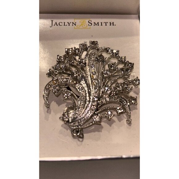 Vintage Flower Pin Brooch Rhinestone Crystal Silver Sparkling Jaclyn Smith 3" - Picture 3 of 5